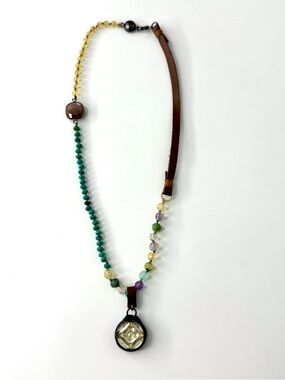 Vintage Glass Pendant, Multi Colored Turquoise Necklace, Summer Necklace